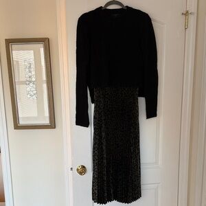 Black Sweater and Leopard Print Dress Set
